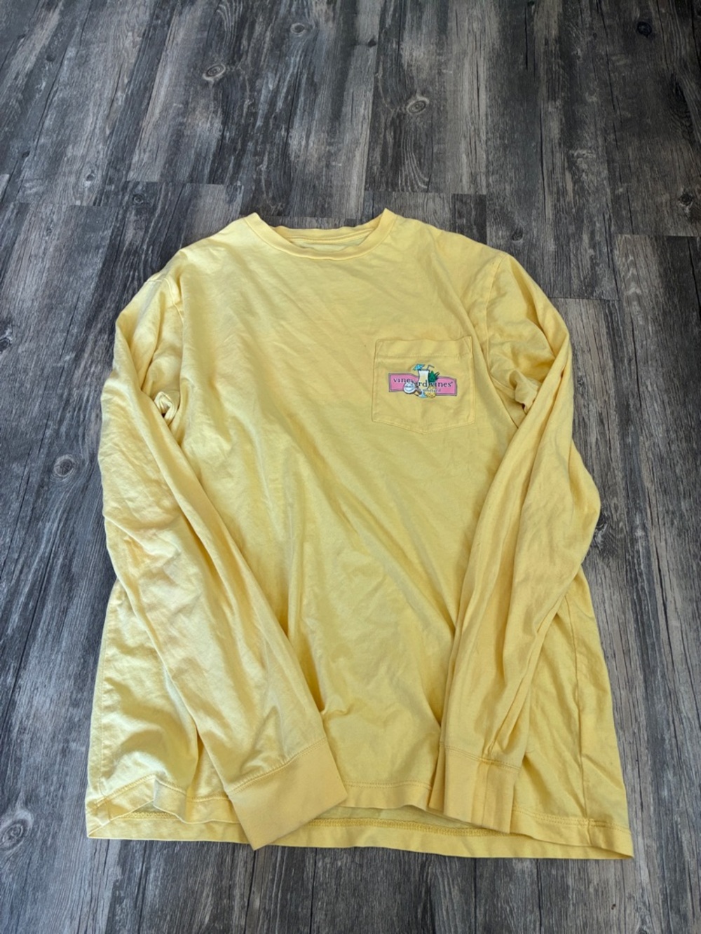 Vineyard Vines Yellow Pocket Tee with Tropical Logo